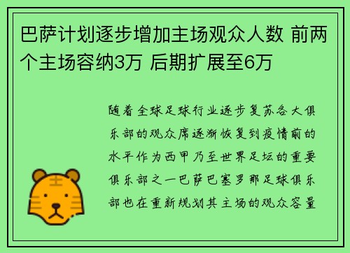 巴萨计划逐步增加主场观众人数 前两个主场容纳3万 后期扩展至6万