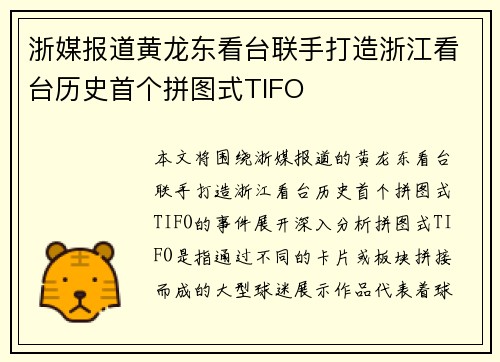 浙媒报道黄龙东看台联手打造浙江看台历史首个拼图式TIFO